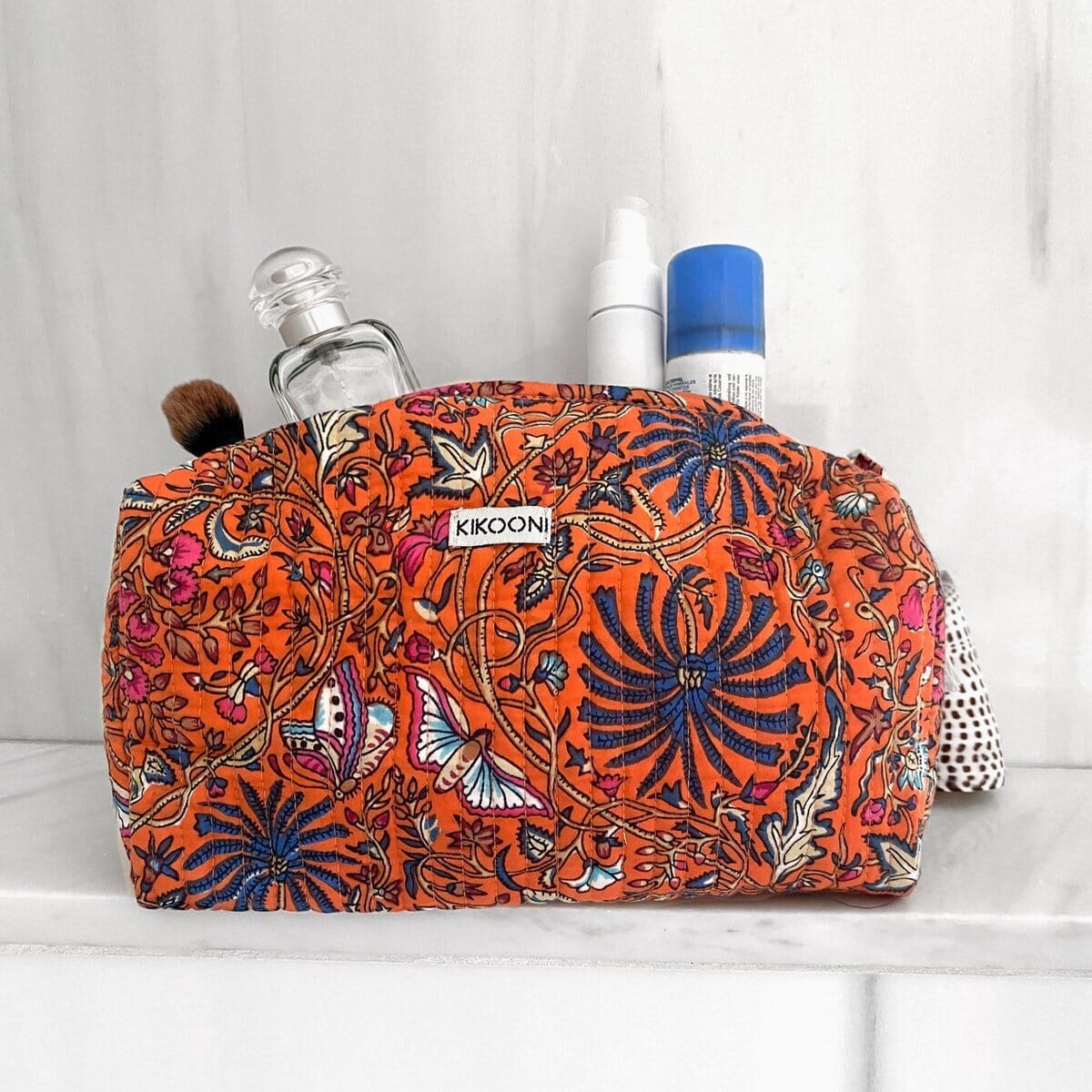 Handgemachte Kosmetiktasche "orange palm" Kosmetiktasche KIKOONI