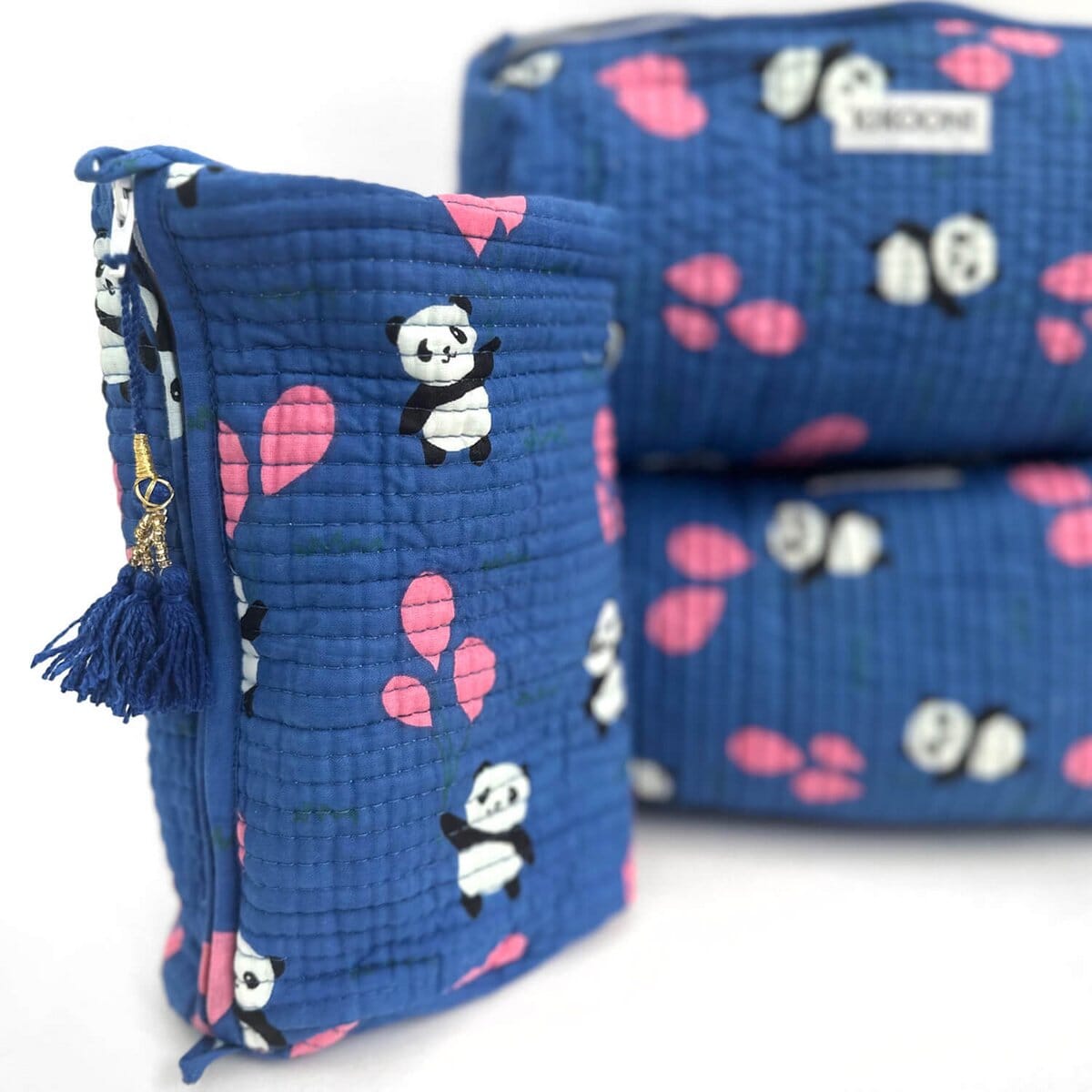 Handgemachtes Kosmetiktaschen-Set "Panda" Kosmetiktasche KIKOONI