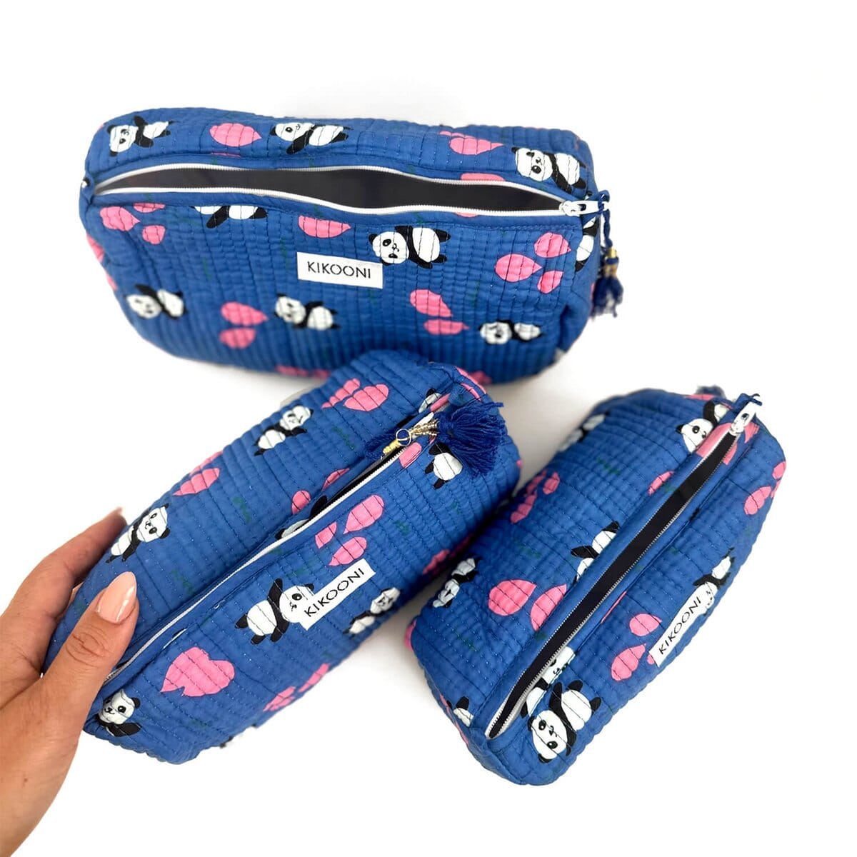Handgemachtes Kosmetiktaschen-Set "Panda" Kosmetiktasche KIKOONI