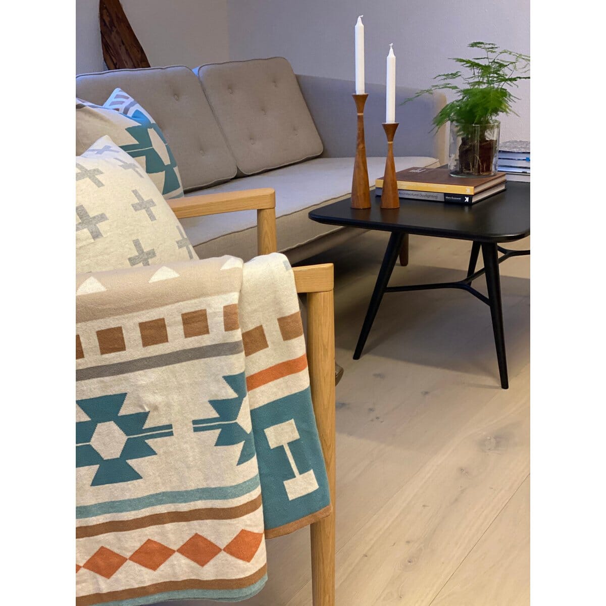 Jacquard Strickdecke Ane in Blau Heimdecke Funky Doris