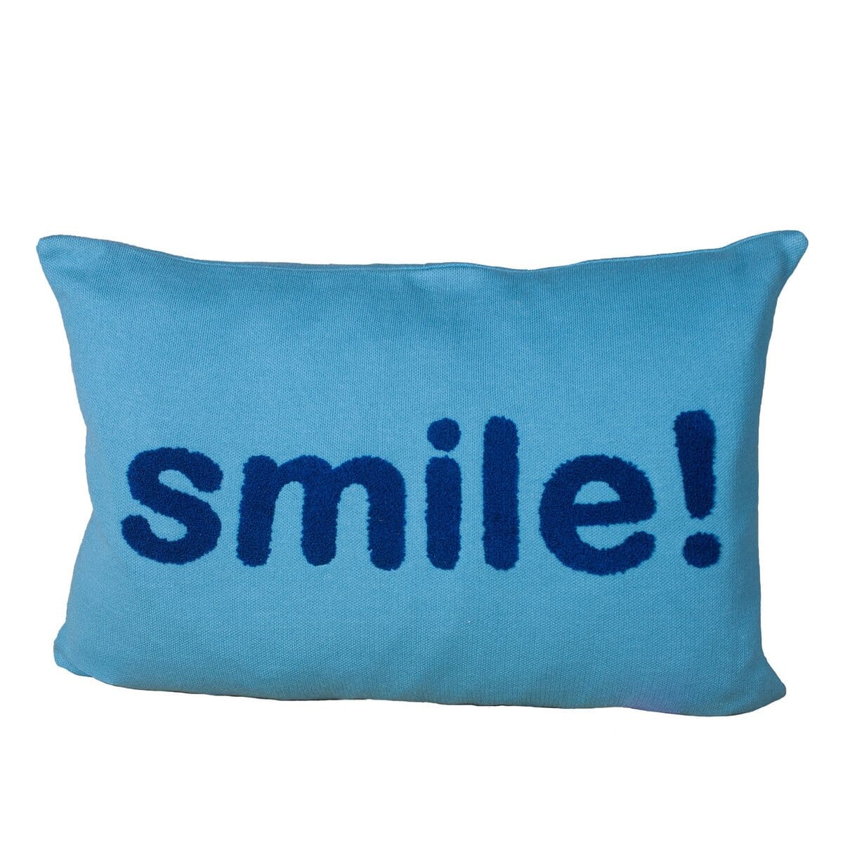 Kissen mit gesticktem Schriftzug 'Smile!' - blau Zierkissen Funky Doris