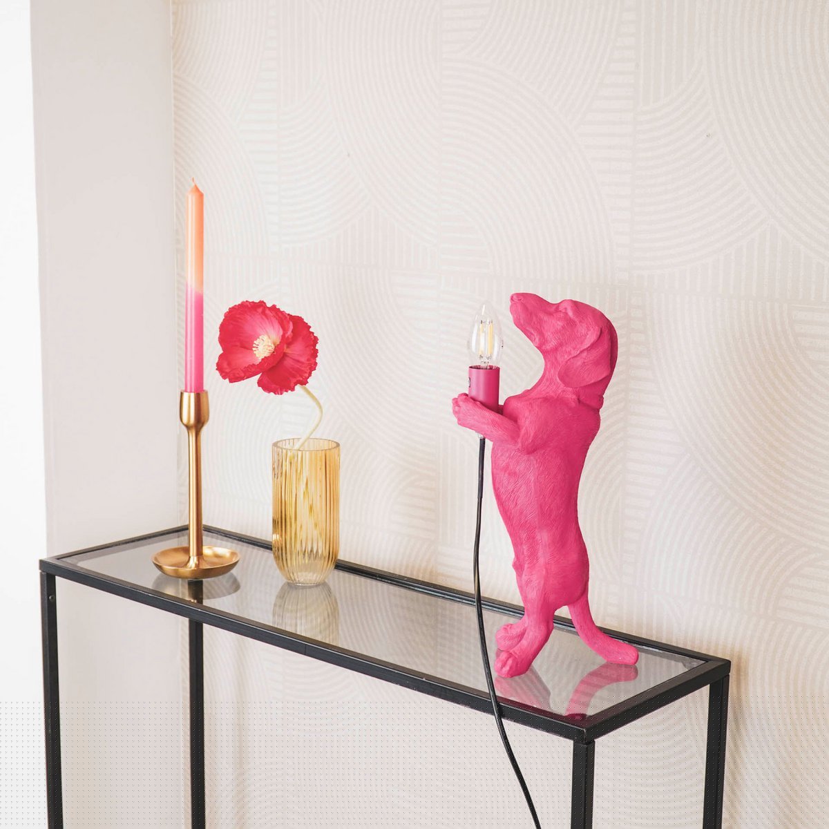 Lampe - Dackel - Polyresin - Rosa - 10x15x38cm Housevitamin