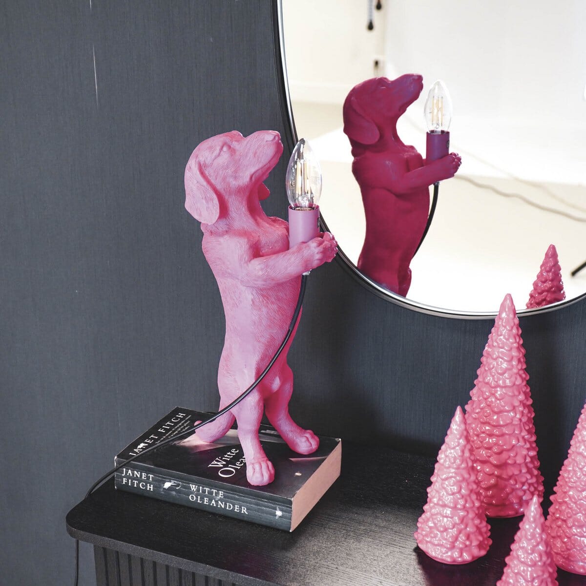 Lampe - Dackel - Polyresin - Rosa - 10x15x38cm Housevitamin